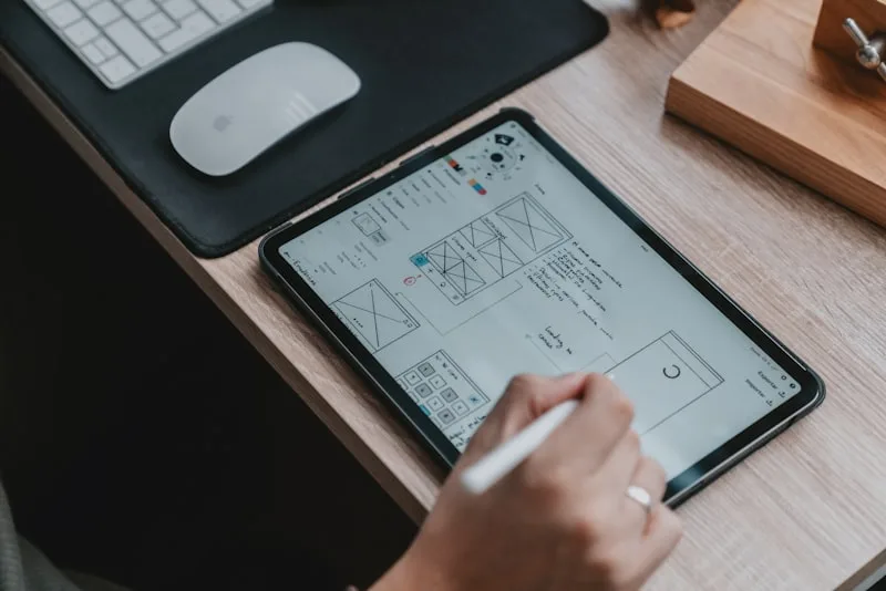 Creative design workspace with print and digital layouts